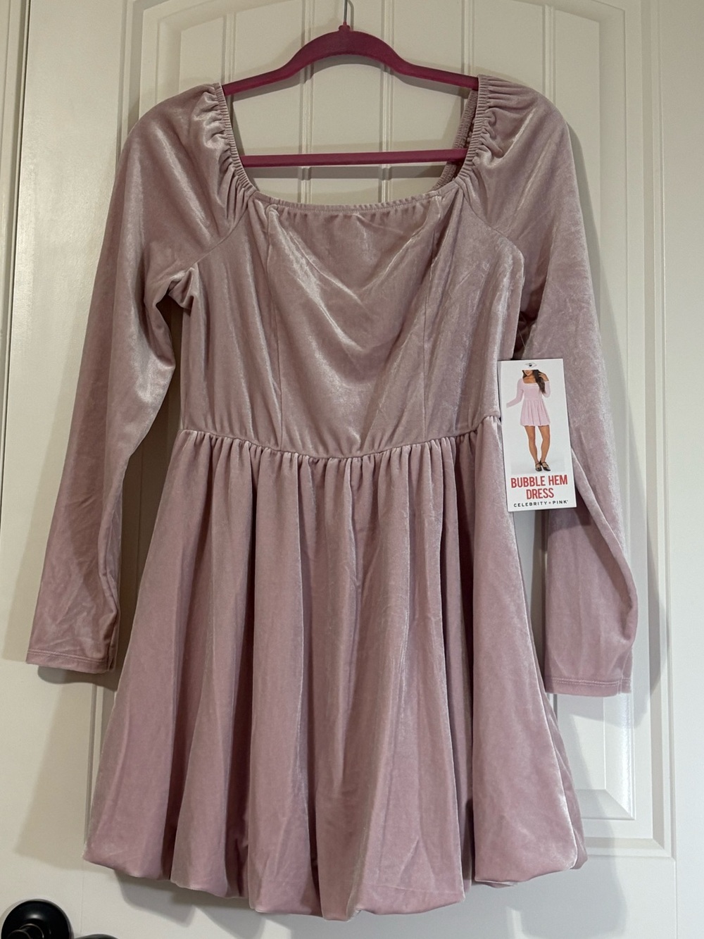 Celebrity Pink Dusty Rose Velvet Bubble Hem Dress